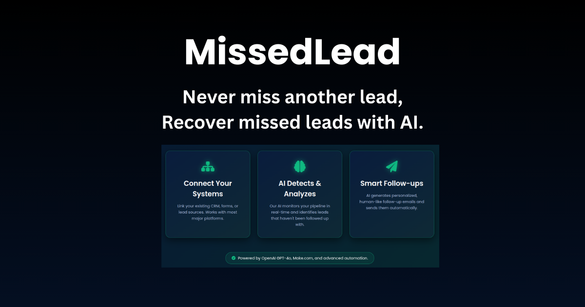 MissedLead Dashboard
